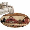 thumbnail image 2 of 3.3ft Washable Round Rug, Red Farmhouse Non-Slip Circle Area Rug for Entryway Bedroom, Country Farm Barn Cow Pig Chicken Fence Tree Wood Grain Indoor Accent Floor Mat for Home Decor, 2 of 9