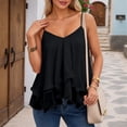 thumbnail image 6 of CAIVO Womens Tank Tops Spaghetti Strap Ruffle Trim V Neck Casual Summer Versatile Solid Color Classic Sleeveless Flowy Beach Tiered Camisole Top, 6 of 7