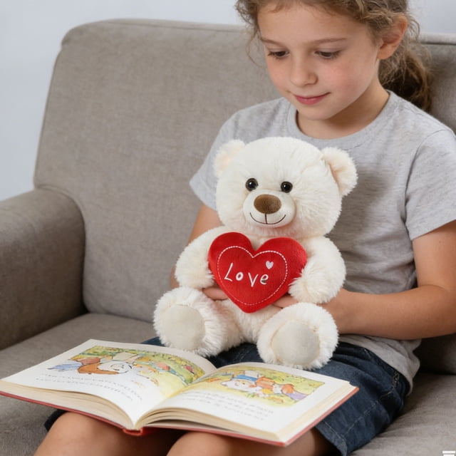 Peluche de Peluche Animal de Peluche con Corazón Rojo, Juguete Suave de 25 cm para Regalos Del Día de San Valentín, Aniversario Y Juguete de Perro Animal de Peluche para Parejas, Decoración
