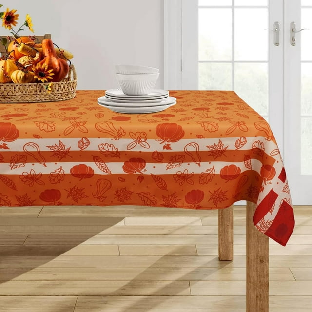 Nappe d'Automne, Nappes d'Automne Rectangulaires 60x84 Pouces Citrouilles d'Automne Feuilles Orange Housse de Table de Récolte de l'Action de Grâce pour Décoration de Fête Pique-Nique Dîner