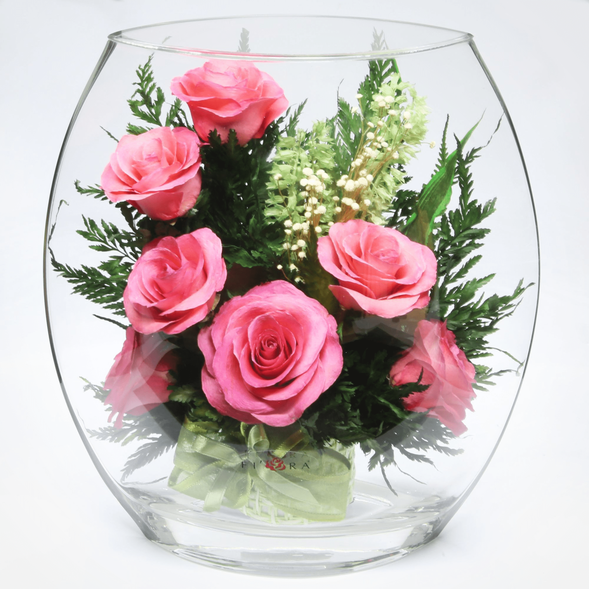 Vickerman 16 Artificial Dark Pink Rose in Glass Pot