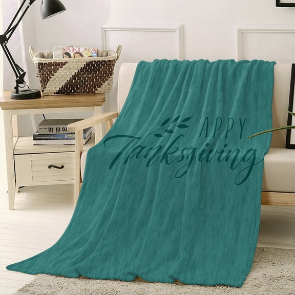 Throw Blanket Fleece Throw Blanket 50x60in, Happy Thanksgiving Words Soft Lightweight Bed Blankets Green Monochrome Background Fuzzy Couch Blankets for All Season