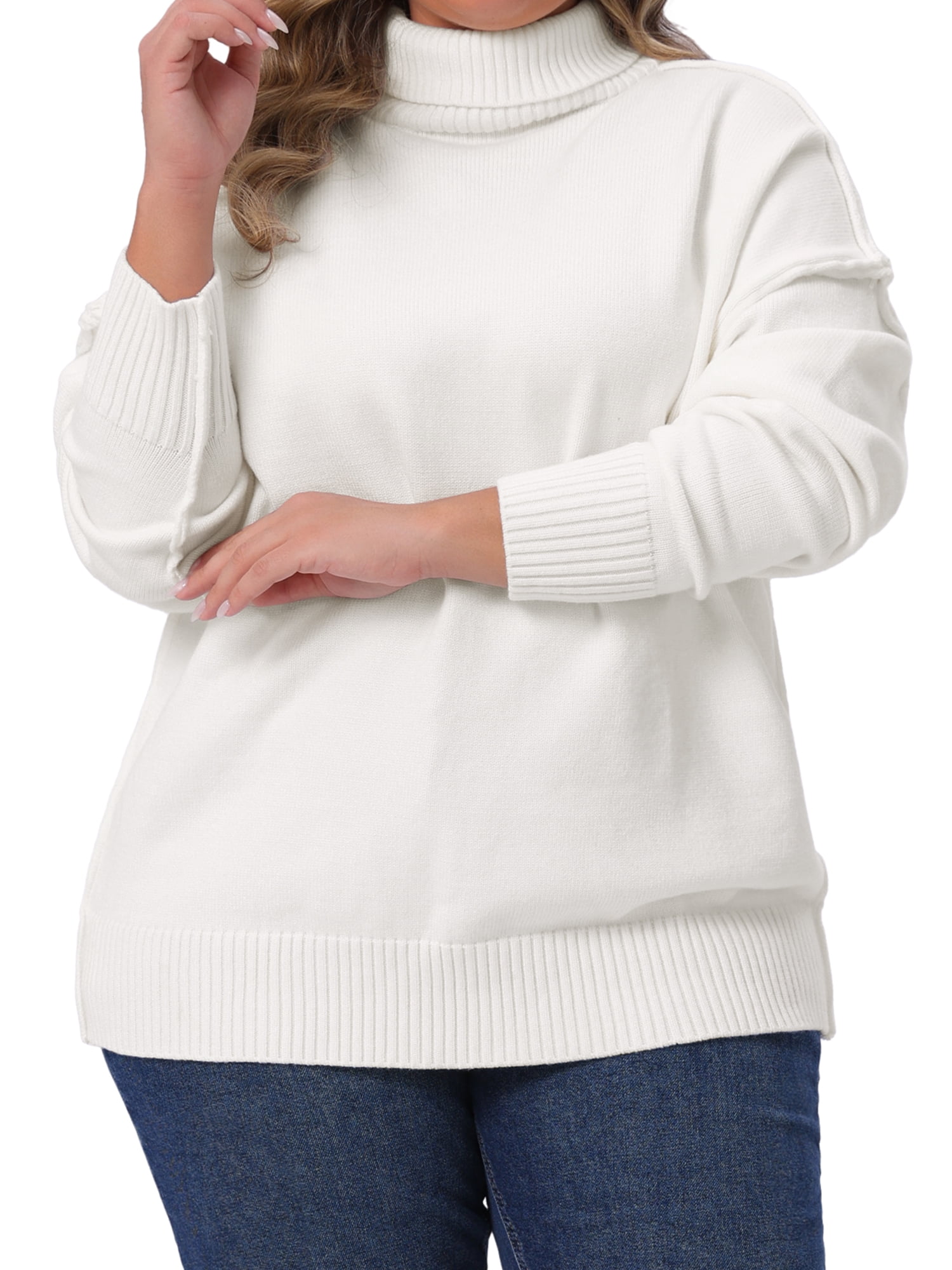 DARING DIVA Plus Size Long Sleeve Knit Top Loose Pullover Sweater 2X White