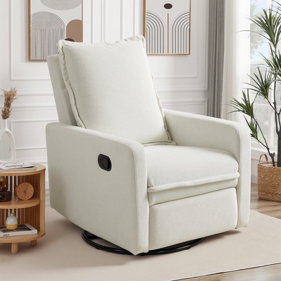 HSUNNS 360° Swivel Rocker Recliner for Adults, Small Rocking Recliner for Small Spaces, Glider Recliner for Nursery, Rocking Chair , Manual Recliner Chair for Living Room, Bedroom, White