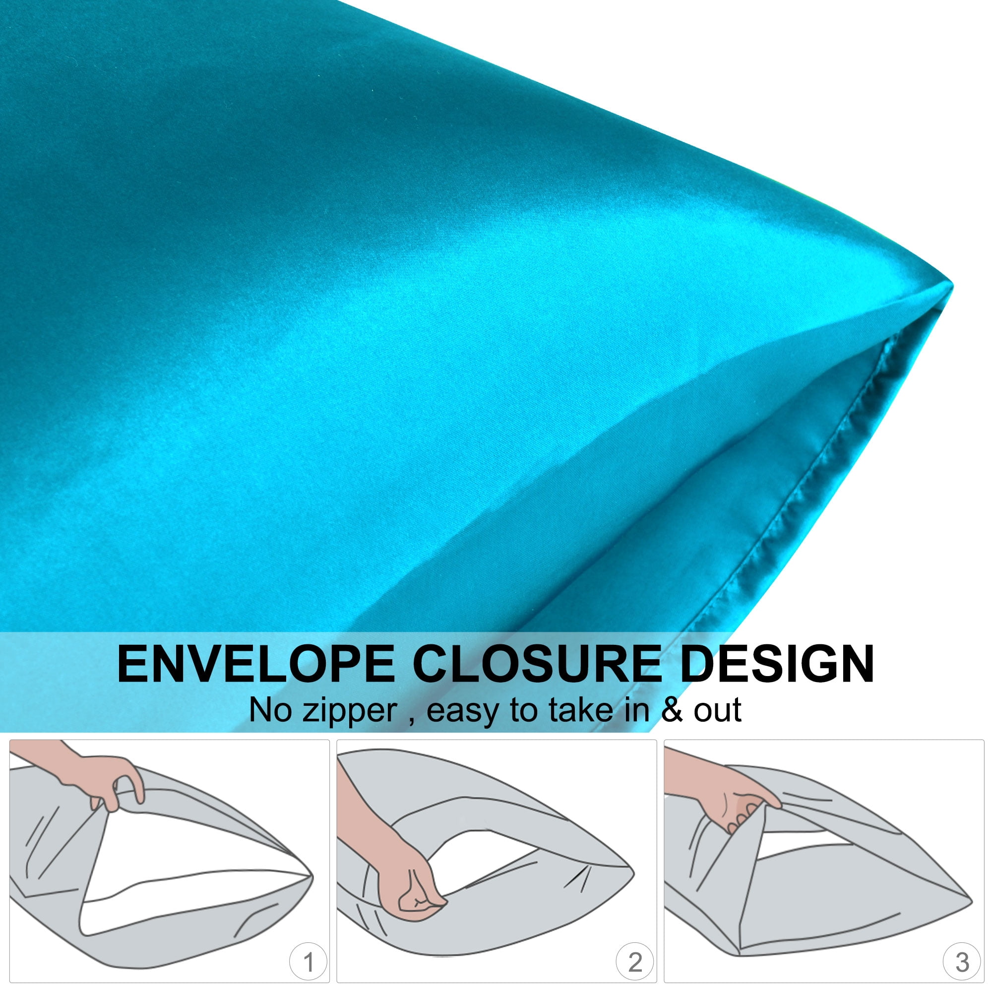 Unique Bargains Satin Duvet Cover Set of 3 with 2 Pillowcase Twin Peacock Blue