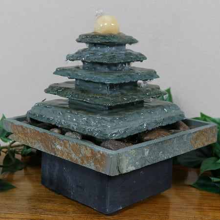 Sunnydaze Indoor Tabletop Water Fountain Small Zen Waterfall Slate Sunnydaze Indoor Tabletop Water Fountain Small Zen Waterfall Slate Pyramid For Home Or