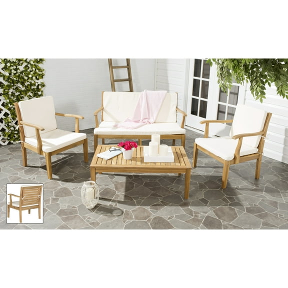 Safavieh 4-Piece Wood Outdoor Patio Dining Set with Cushion, Teak Brown