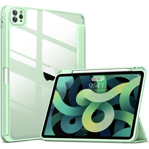 for iPad Mini 6, iPad Mini 6 Case with Transparent Shockproof Back Cover[Built-in Pencil Holder,Auto Sleep/Wake,Camera Protection]-Light Green