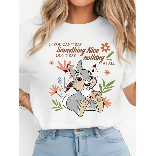 Camiseta con estampado gráfico de conejito de Pascua con monograma floral - Camiseta informal de manga corta y cuello redondo - Camisetas de ocio