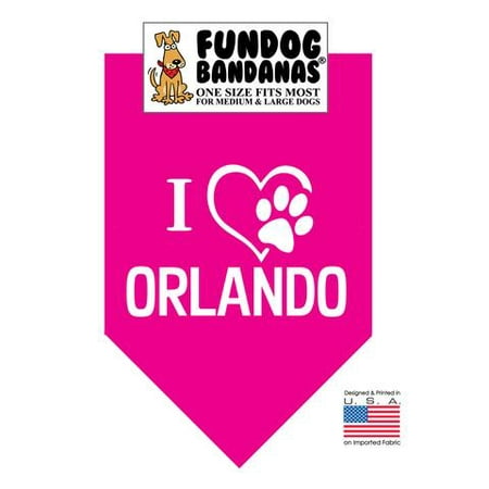 Fun Dog Bandana - I Love Orlando- One Size Fits Most for Med to Lg Dogs, hot pink pet