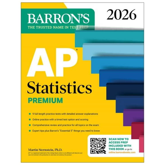Pre-Owned AP Statistics Premium, 2026: Prep Book with 9 Practice Tests + Comprehensive Review + Online Practice (Barron's AP Prep), 9781506296579, 1506296572, Paperback, Premium edition