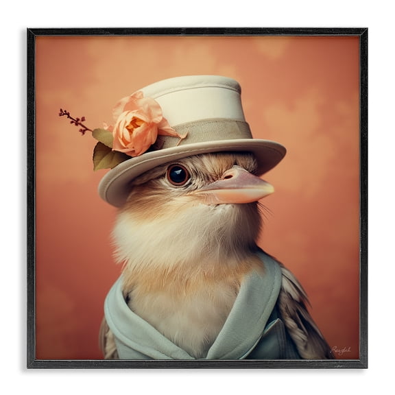 Stupell Industries Glam Bird in Vintage Hat Black Framed Giclee Art, 24 x 24, by Roozbeh