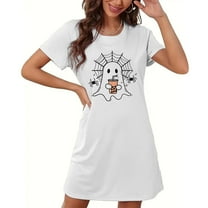 Sakmal Halloween Nightgowns Women White Short Casual Plus Size Sleepwear Ghost Print Short Sleeve Nightgowns for Women