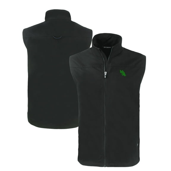 Men's Cutter & Buck Black North Texas Mean Green Charter Eco Recycled Full-Zip Vest