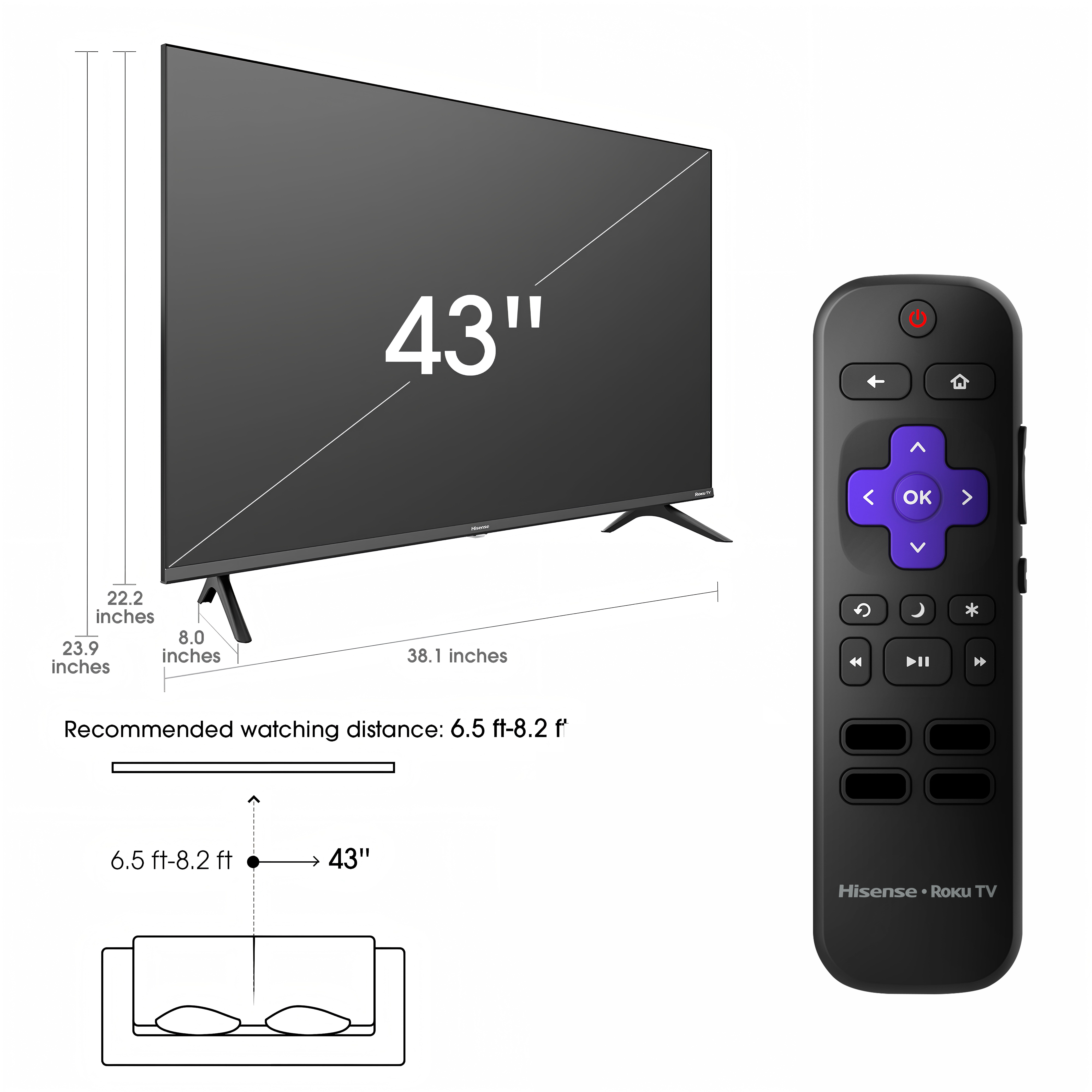 Hisense 43-Inch Class H4 Series FHD Roku Smart TV (43H4030F3) - 1080P Full HD LCD Screen, LED TV, DTS TruSurround Sound, Motion Rate 120, Gaming Mode