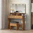 thumbnail image 1 of Makeup Vanity with Lighted Mirror & Power Outlet, Brown Vanity Set Vanity Desk, Makeup Vanity Table 3 Lighting Colors, Brightness Adjustable, 31.5in(W), 1 of 8