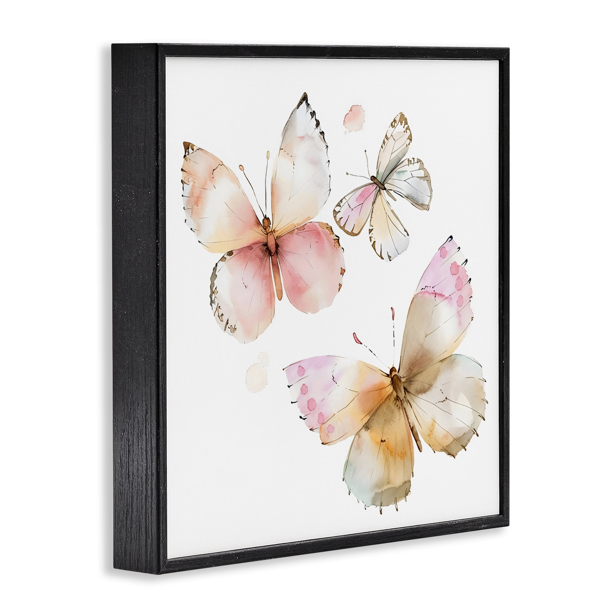 Stupell Industries Pink Watercolor Butterfly Trio Black Framed Giclee Art, design by Creative Studio