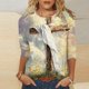 thumbnail image 3 of 3/4 Manga Tops para las Mujeres Pascua Floral Cuello Redondo Suelto Camiseta Moda Casual, 3 of 5