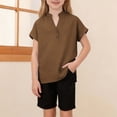 thumbnail image 2 of hotojiny Unisex Girls Boys Cotton Linen Shirt V Neck Button up Beach Shirts Casual Teen Kids Tees Tops with Side Slit 4-14 Years, 2 of 7