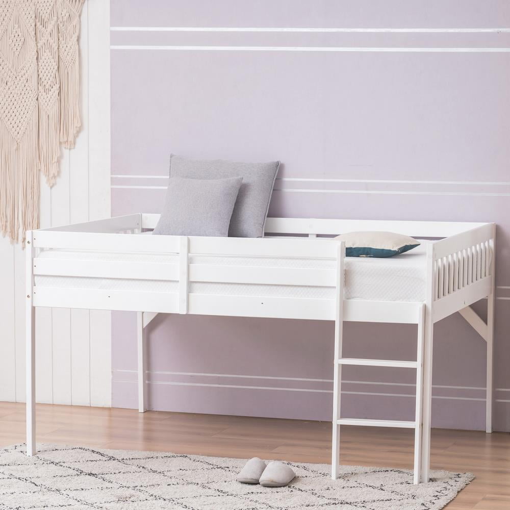Zimtown Full Size Loft Bed with Stairs Wood Low Sturdy Loft Bed for