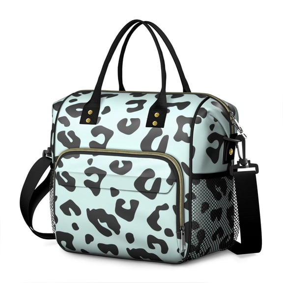 Light Blue and Black Of Leopard Print Womens Lunch Box for Work,Insulated Large Lunch Bag for Tween and Teen,Loncheras Para Mujer,Leakproof Adult Lunch Bag for Work,Beach,Travel,Picnic,Camping