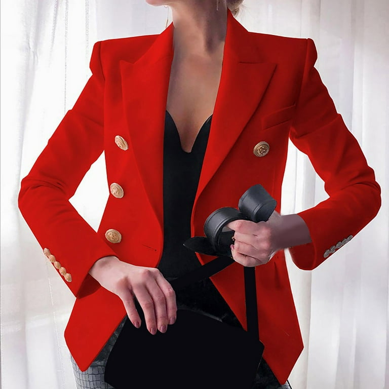 Women Buttons Open Front Cardigan Ladies Work Blazer Jackets Double  Breasted Casual Tops Long Sleeve Office Coat Suit Outwear Suit Coat 