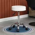 thumbnail image 2 of BestOffice Round Rolling Stool with Swivel Garage Stool with Wheels PU Cushion Leather Stool for Office, Massage (White), 2 of 7