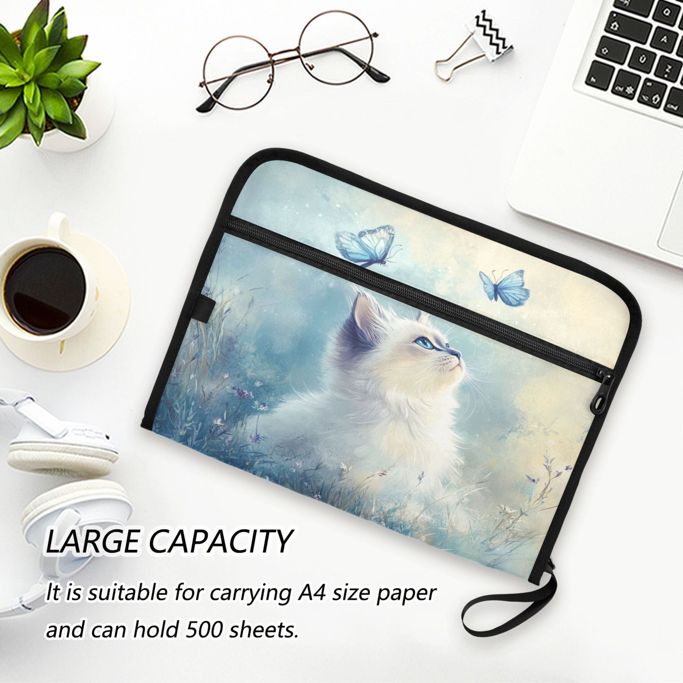 WOBOGO Pretty White Ragdoll Cat Expanding File Folder Letter Size Accordion Filing Organizer 13 Pocket Separate Organ Pocket