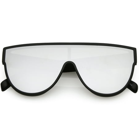 Oversize Flat Top Shield Aviator Sunglasses Mirror Mono Lens 68mm (Matte Black / Silver Mirror)