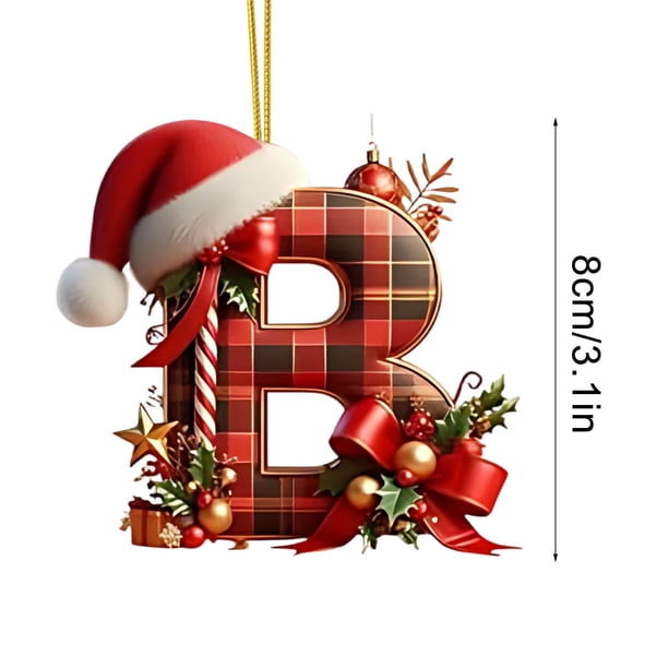 Decoraciones de Árbol de Navidad 2D Acrílico Decorativo Monogramas Colgantes con Sombrero de Santa 26 Letras Bricolaje Navidad Decoración Del Hogar Árbol de Navidad Ornamentos