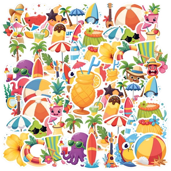 35pcs-50pcs Colorful Stationery Stickers Summer Kids Stickers Tropical Teacher Reward Stickers for Laptop Suitcase Luggage