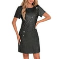 thumbnail image 3 of LIaqionyy Women's T Shirt Dress Sparkly Sequin Short Sleeve Crewneck Loose Party Cocktail Mini Dresses, 3 of 6