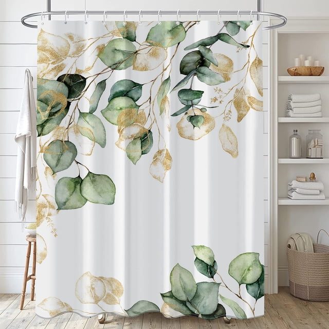 Flmtop Rideau de Douche Feuille Verte Feuille de Bananier Palmier Botanique Doublure de Rideau de Douche Rideaux de Douche Lavables à la Machine Installation Facile Rideaux de Douche de Bain avec Crochets pour Maison Salle de Bain Appartements Dortoirs