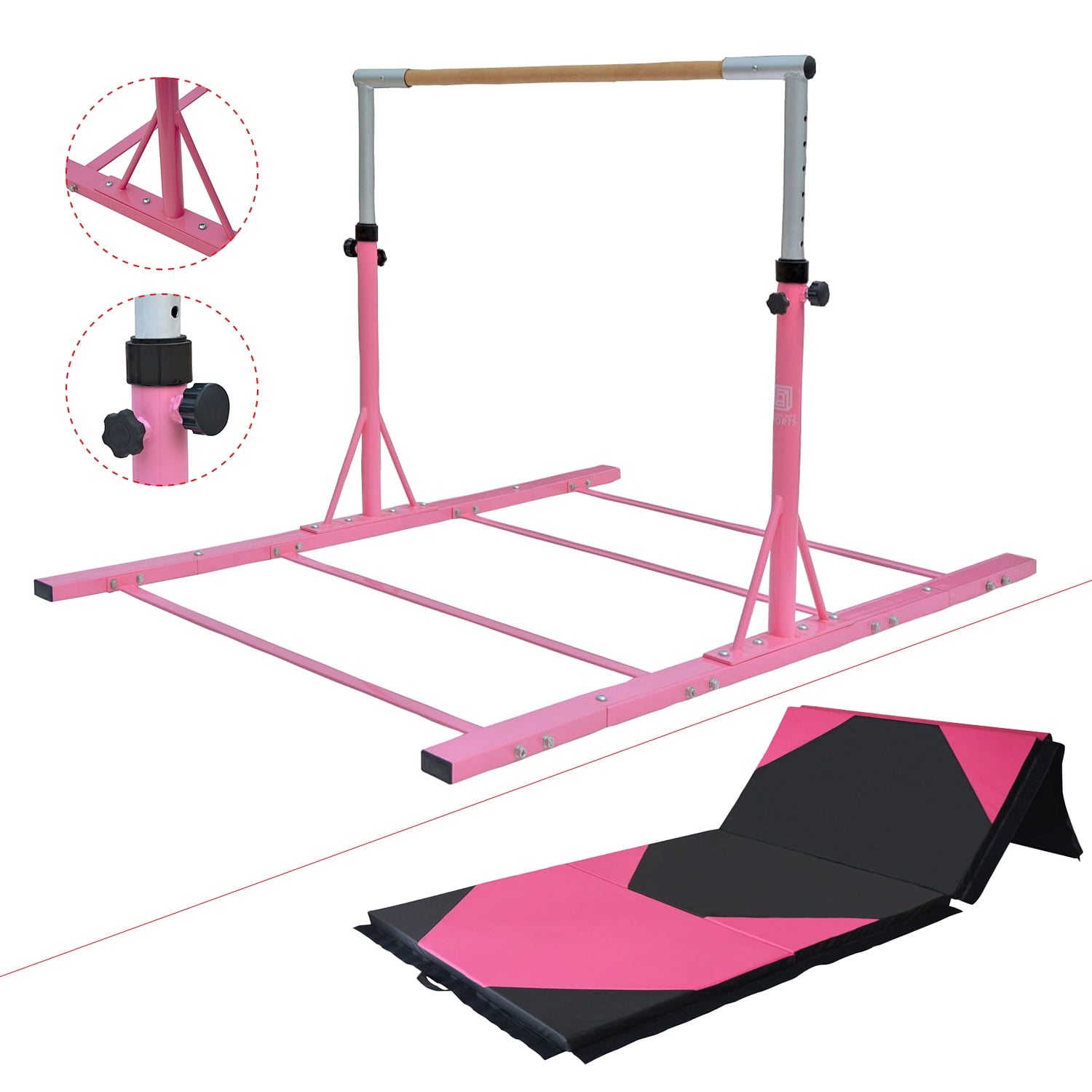 Gymnastics Junior Training Kip Bar Pro w/ 10'x4'x2" Tumbling Folding Mat Expandable Adjustable
