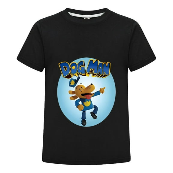 Dog Man Flying hero Pose Shirt – Kids Boys Girls Action Tee Top with Bold Comic Artwork