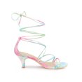 thumbnail image 3 of BLISSFUL STEP Women's Shoes Tie-Dye Strappy Lace-Up Open Toe Kitten Heels Sandals  Green Pink 8.5, 3 of 7