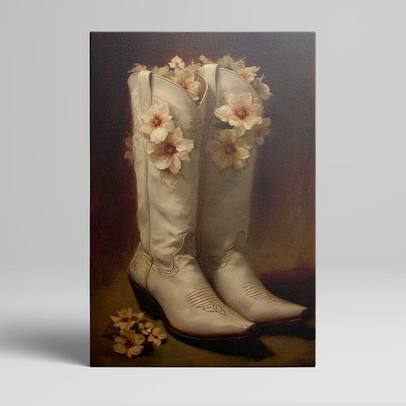 1pc Western - Style Cowboy Boots with Floral Accents Framed Decor room hanging Wall Picture Decor for Home Gifts, living room, bathroom, bedroom, kitchen wall art decor canvas wall art
