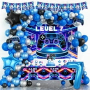 Costova Video Game PriNst Birthday Decorations - 102 PCs Game Birthday Party Supplies with Backdrop, Tablecloth, Banner, Balloon Garland, Cake Topper, Number 7 Foil Balloon, Cupcake Toppers