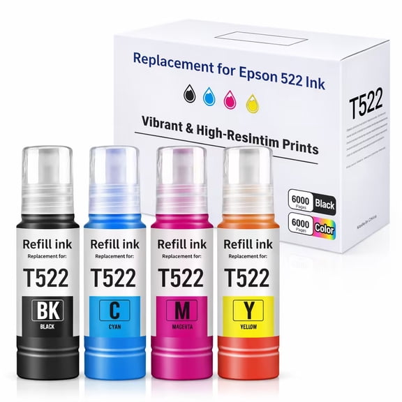 522 Ink Bottles Replacement for Ecotank 522 ink ET2720 2800 2803 4700 2400 4800 4810 Printer Ink Refill(4 Pack)