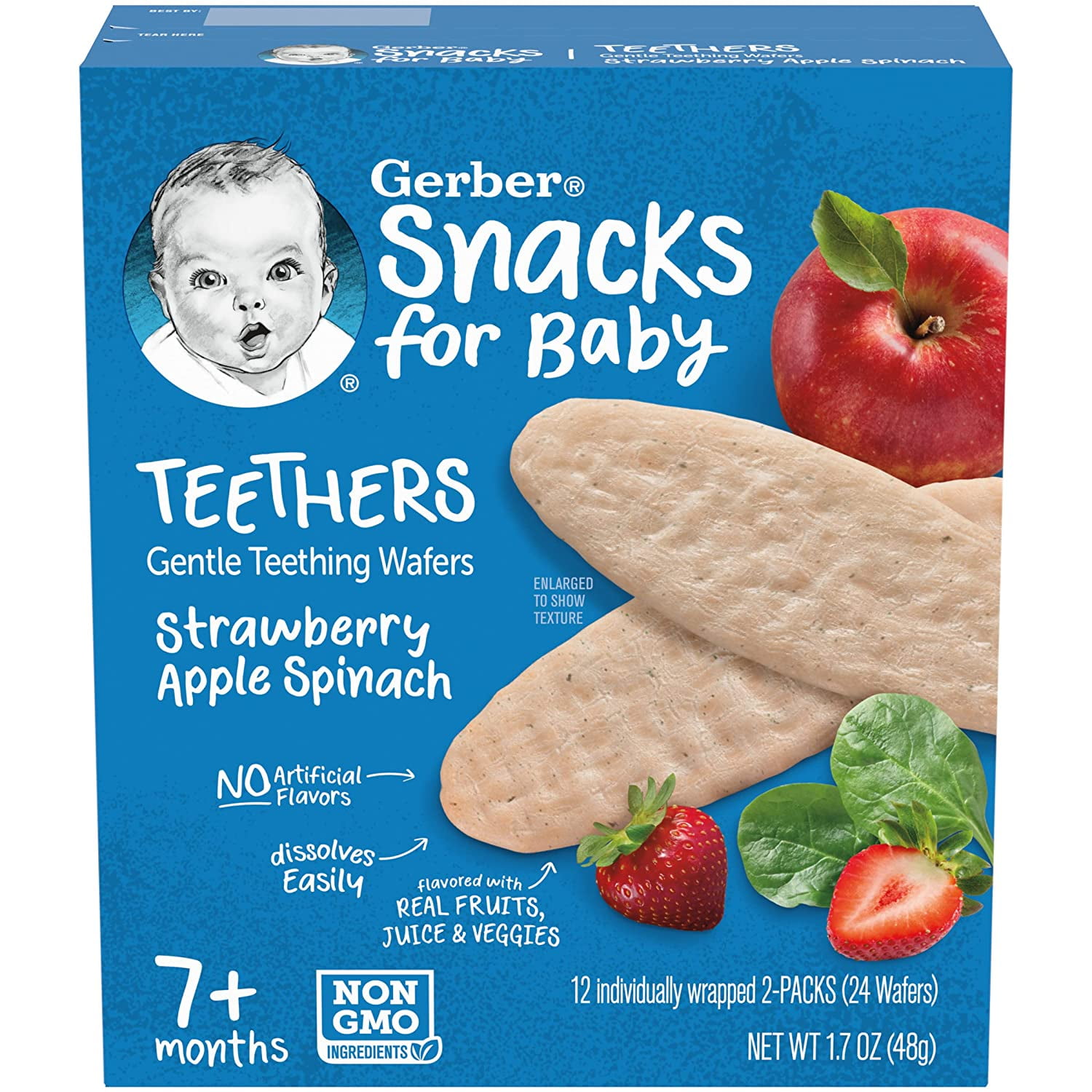 Gerber Teethers Gentle Teething Wafers, Strawberry Apple Spinach - 1.7 OZ, 2 Count