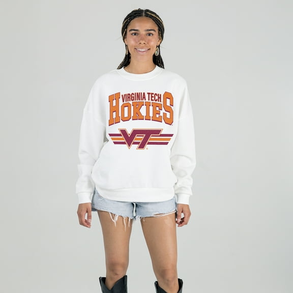Women's Gameday Couture White Virginia Tech Hokies Oversized Premium Fleece Sweatshirt