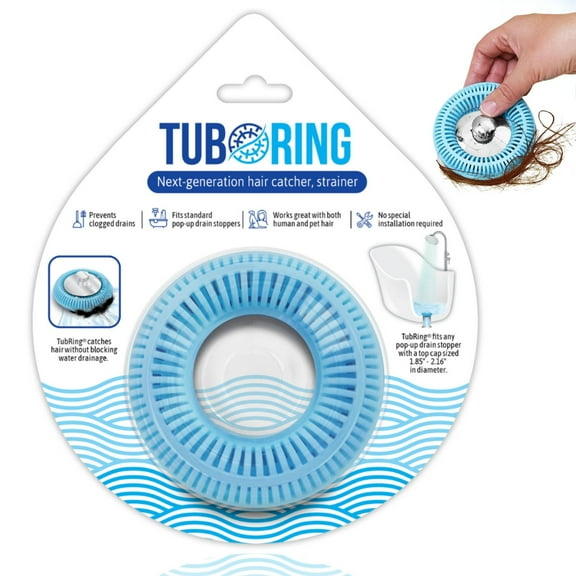TubRing, The Ultimate Tub Drain Protector Hair Catcher/Strainer/Snare - Aqua