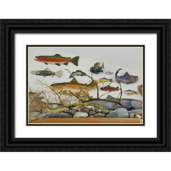 Terrill, Steve 32x23 Black Ornate Wood Framed with Double Matting Museum Art Print Titled - OR, Portland Fish displayed on wall of home