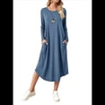 thumbnail image 3 of Vestido Informal Holgado de Cuello Redondo y Larga para Mujer, con Bolsillos Inclinados y Dobladillo Curvo. Azul Marino L, 3 of 9