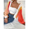 thumbnail image 3 of Contrast Color Knit Cardigan Sweater (M, MultiGreen), 3 of 7