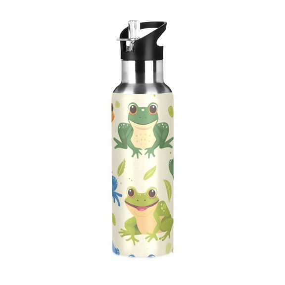 ALAZA Cartoon Frogs Water Bottle Insulated Flask Stainless Steel Straw Lid 20 oz