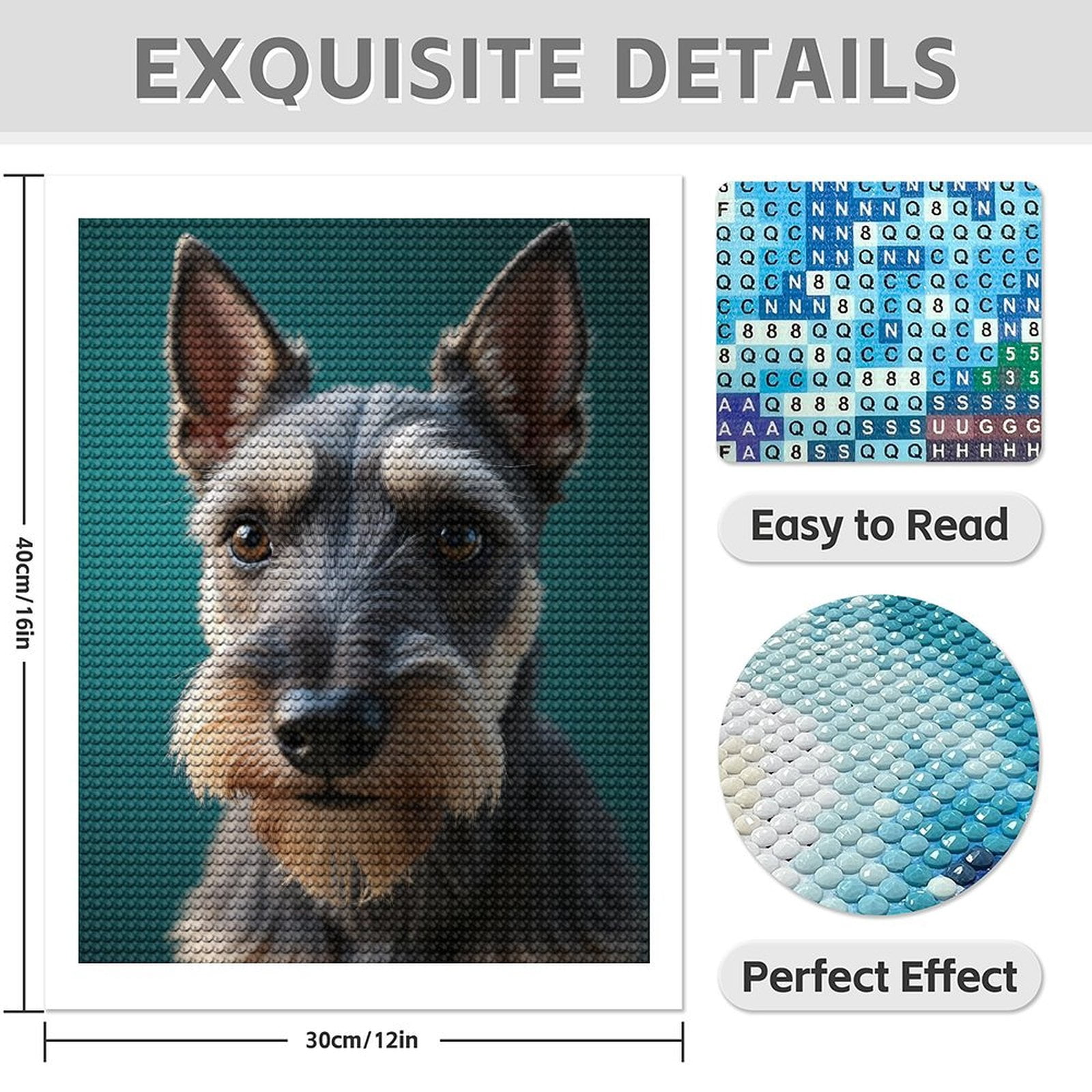 Diamond Art Kit for Adults, Schnauzer Dog Portrait Closeup Diamond Painting for Adults Beginners, DIY Diamond Art Painting Kits, 5D Diamond Painting Crafts for Home Decor 12x16 Frameless