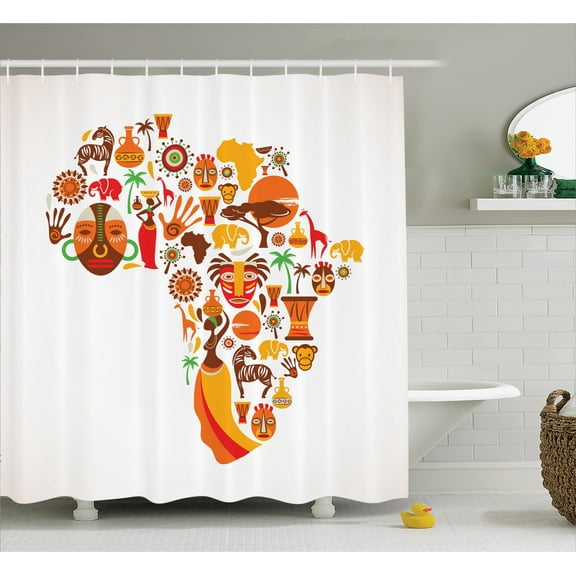 Ambesonne African Shower Curtain, Map, 69"Wx70"L, Orange Brown