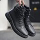 thumbnail image 4 of ZHAOCHENG Botas Martin de cuero negro para hombre, botas altas de terciopelo británico, botas casuales cálidas, nueva colección de primavera - PU negro, 40, 4 of 5
