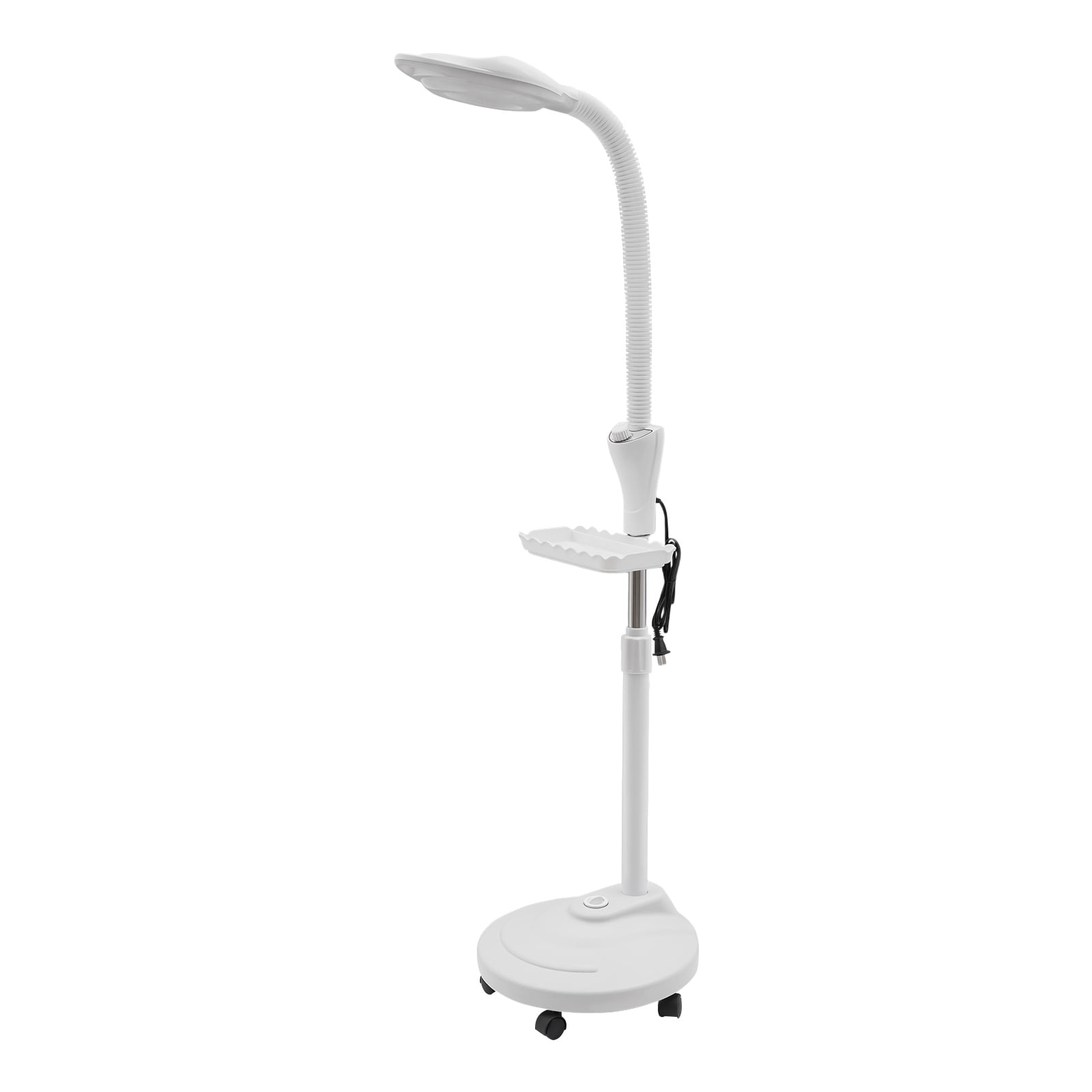 16X Magnifying Lamp with Adjustable Height, LED Light & Storage Tray, Floor Stand Magnifier for Beauty Salons, Nail Technicians, Dentists, Crafts, White